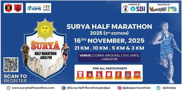 “सूर्या हाफ मैराथन 2025” का तीसरा संस्करण 16 नवम्बर को जबलपुर में होगा आयोजित